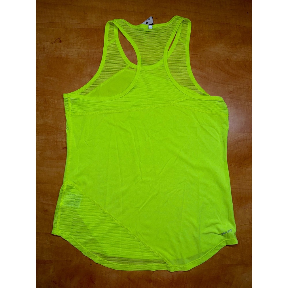 Nike Dri-FIT Neon Volt Yellow Mesh Racerback Tank Top Womens Large - Picture 4 of 6